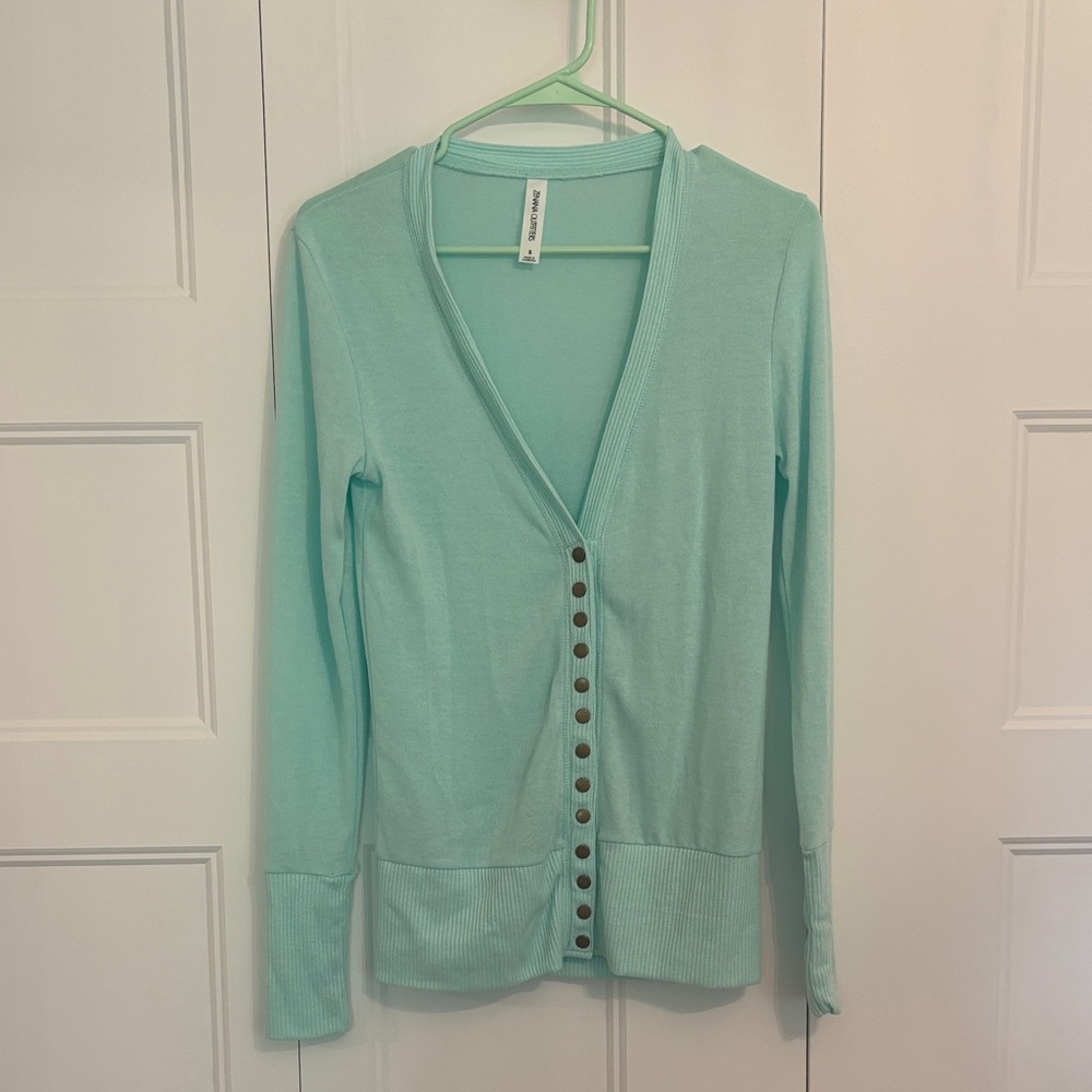 Mint Green Button-Up Cardigan